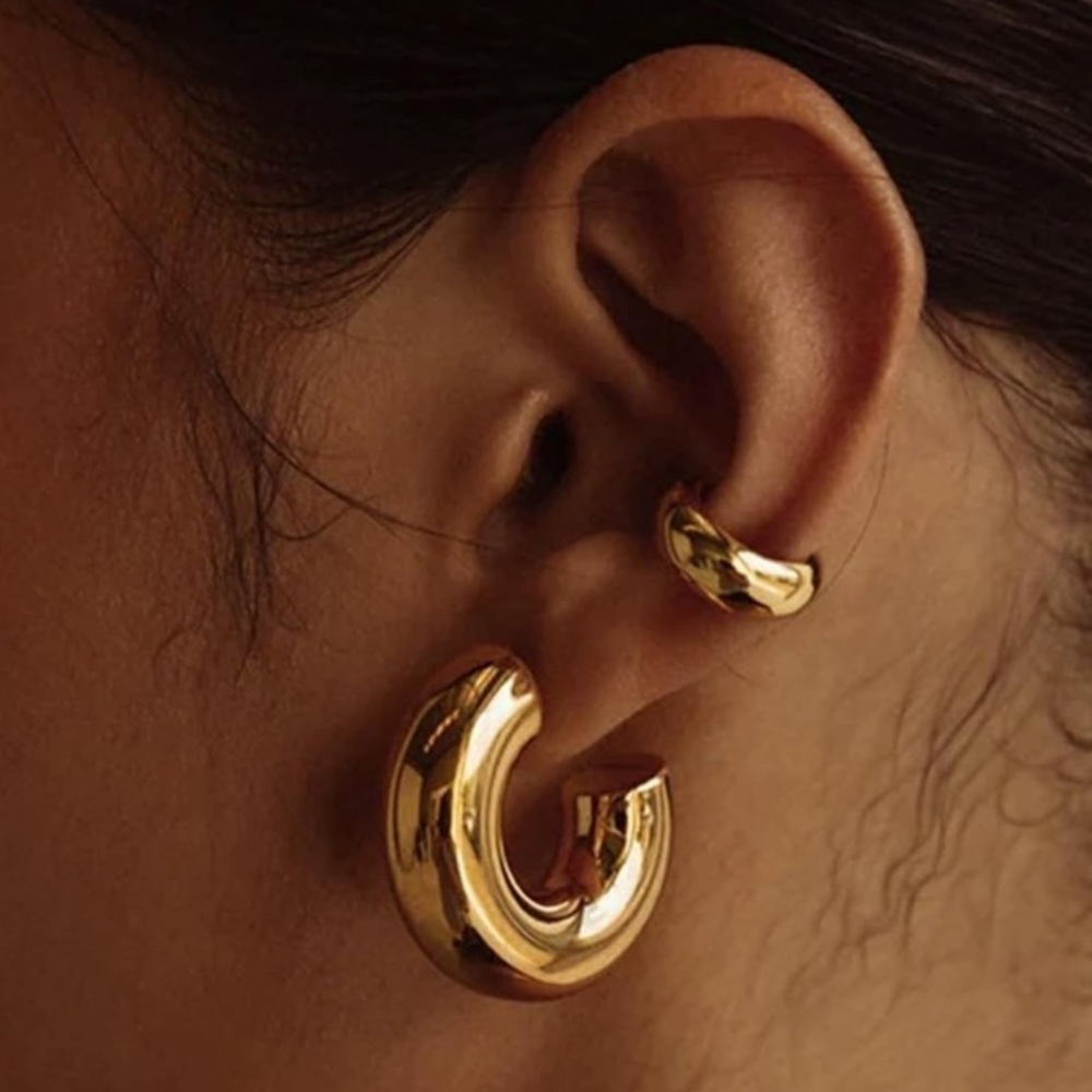NWT Chunky Gold Hoop Earrings - 14K Gold Plated - 1.22 inch
